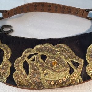 Betsey Johnson Black Gold Embroidered Purse Bag